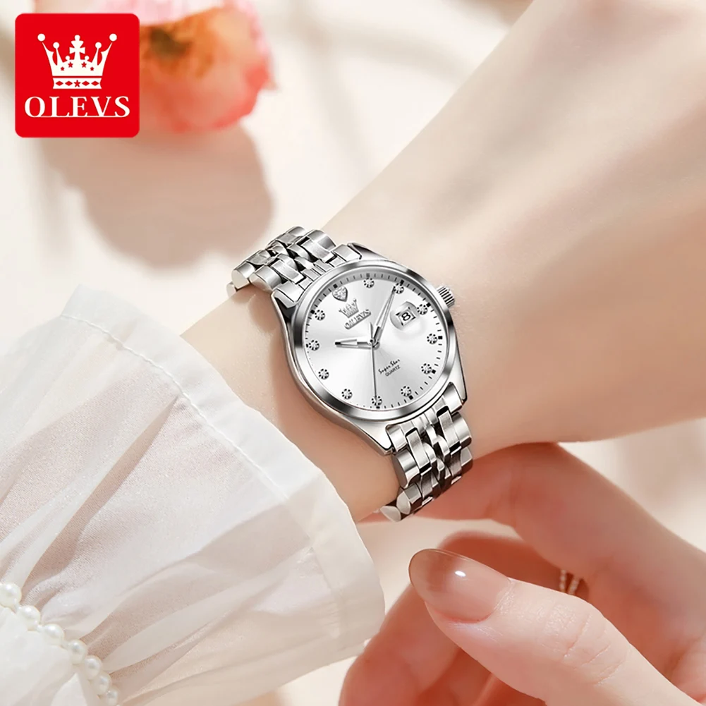 ساعة يد نسائية OLEVS 5649 أصلية من الفولاذ المقاوم...