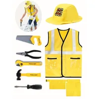 Costume de gilet de travailleur de la Construction pour tout-petits, ensemble de jeu de 5 pièces pour travailleurs, gilet réfléchissant jaune avec outils, déguisement de fête 4
