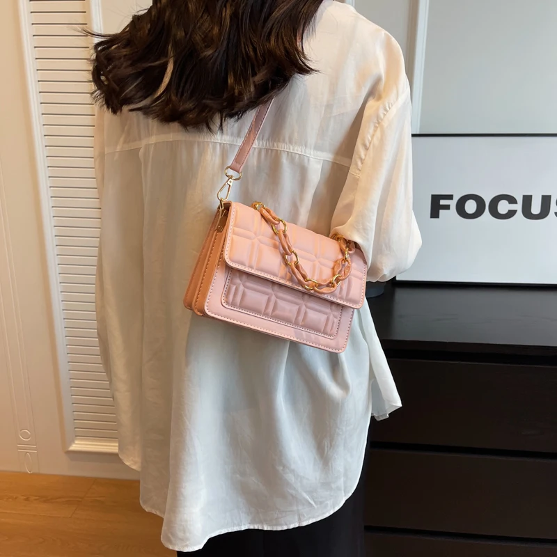 Sweet Flap Women's Bag Mini PU Leather Shoulder Cross Bag Chains Luxury Designer Handbag Square Messenger Bag Y2K Satchel Sling