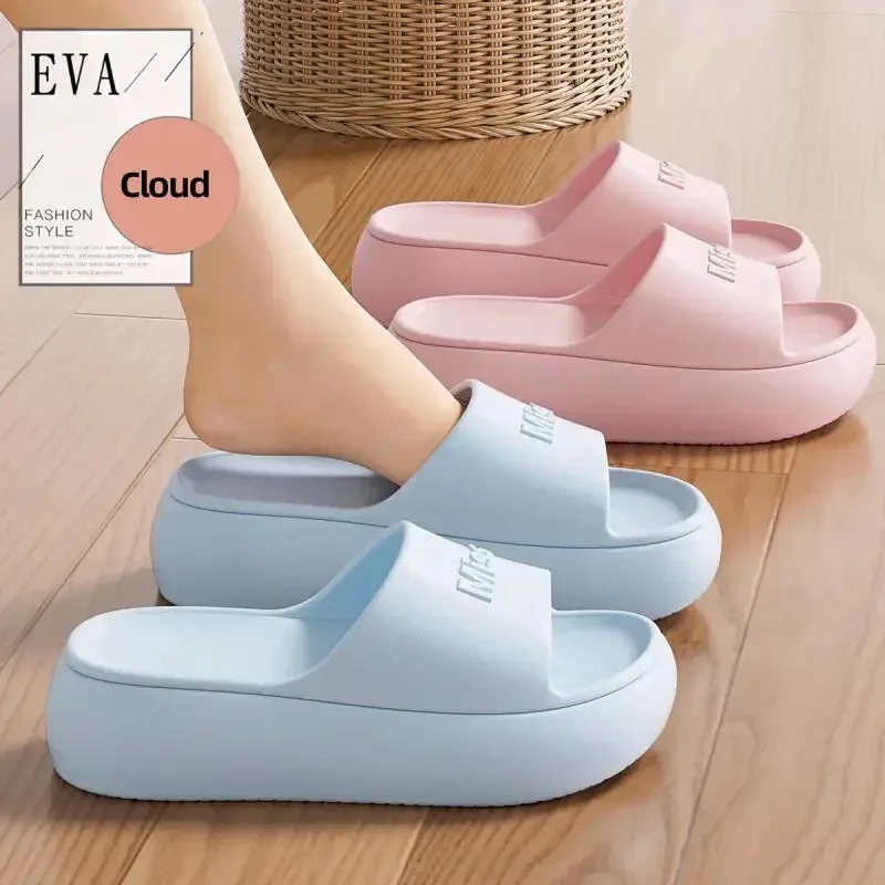 YNPO Frauen Sommer Neue Einfarbig Plattform Hausschuhe EVA Dicke Sohle Slip auf Strand Sandalen Frau Innen Rutschfeste Brief hausschuhe – Detail 3