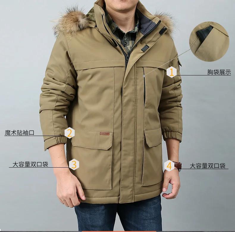 Description Picture 4 of itemMen's Winter Parkas Fleece Warm Windproof Solid Color Outdoor Jacket Coats Hooded Windbreaker Military Thick Warm Outerwear