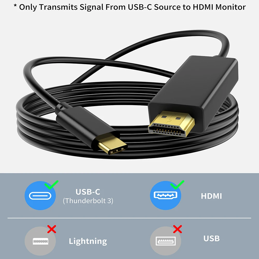 LORYI USB C-HDMI ̺ - USB C-HDMI ̺, Ȩ ǽ Ʈ 3/4 ȣȯ ƺϿ, 6ft, 4K, 60Hz
