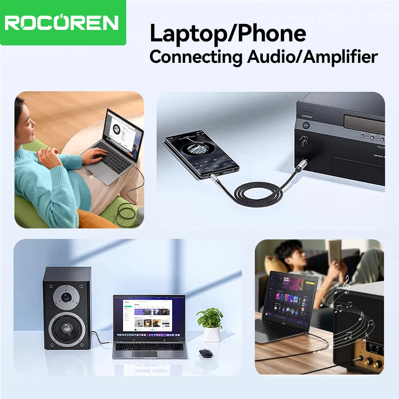 Rocoren 3.5mm 6.5mm 오디오 잭 케이블 컴퓨터 노트북 헤드셋 사운드 카드 핸드폰 DVD 앰프 남성용 오디오 케이블