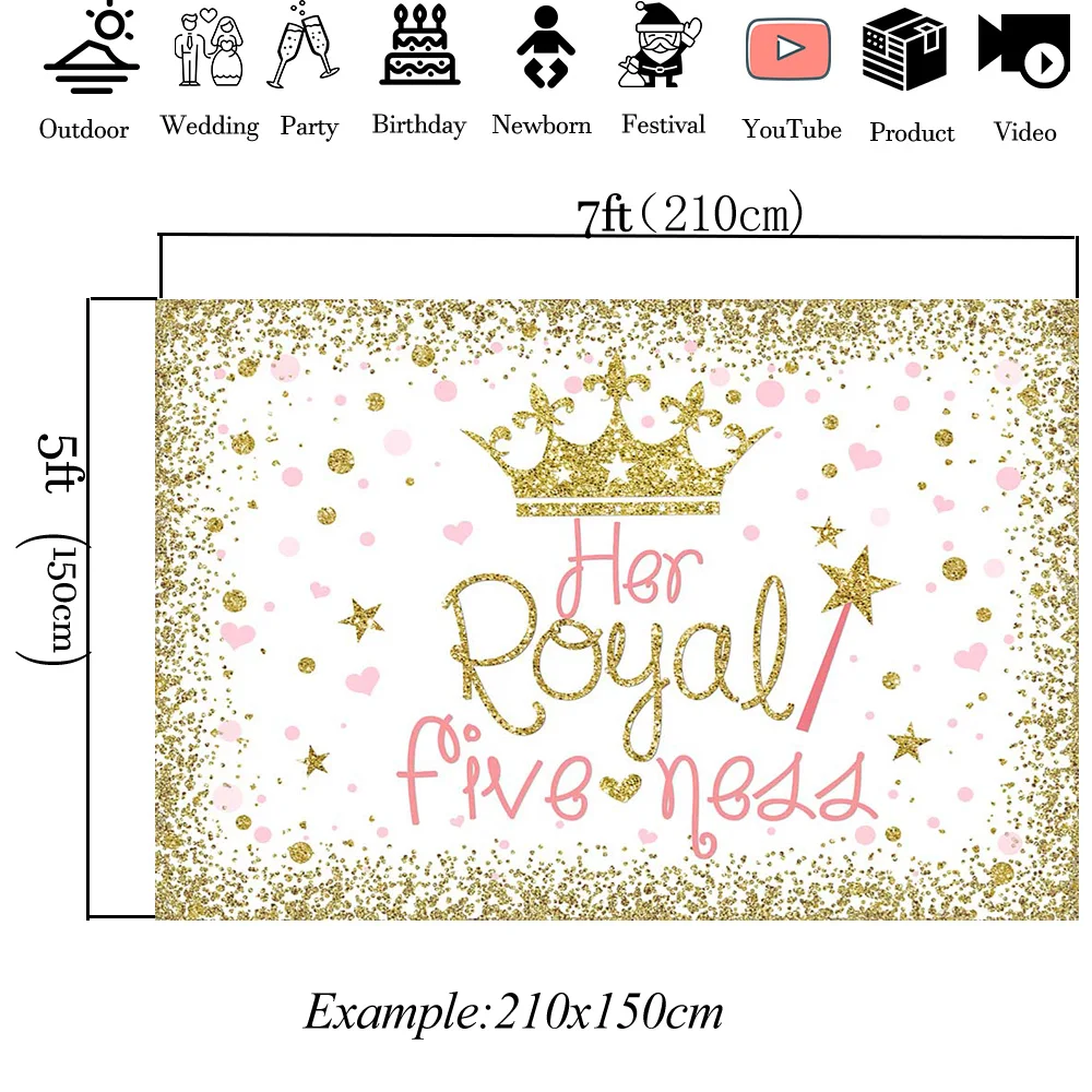 Mocsicka-doce Menina Birthday Party Backdrop Seu Cenário de Batismo Real Banner Gold Crown Decoração Photo Shoot Prop 5th Birthday - Image 2
