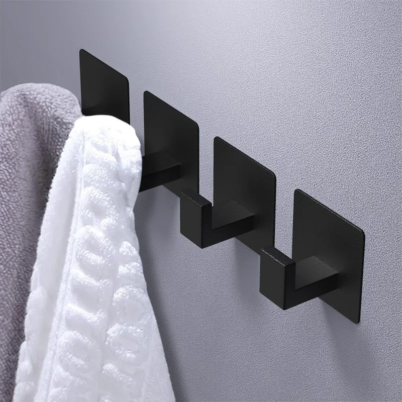 1/4pcs Stainless Steel Bathroom Robe Hooks Adhesive Wall Hook Towel Holder Bathroom Kitchen Hardware Multi-Purpose Hanger Hook