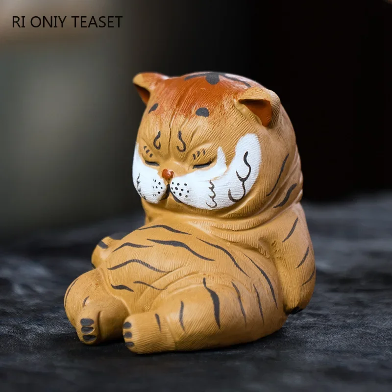 Yixing Handmade Sculpture Purple Clay Tea Pet Cute Tiger Statue