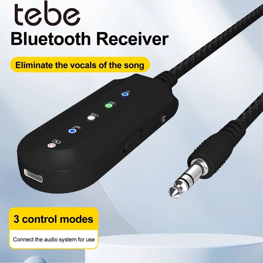 Tebe Bluetooth 5.3 Audio Receiver Adapter 3.5mm Aux Wireless Vocal Remover Music Splitter for Karaoke Live Broadcast