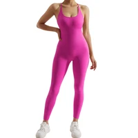 Women Strappy Backless One Piece Jumpsuits Tummy Control Shapewear Square Neck Padded Tracksuits Workout Rompers Jumpsuits - Image 2