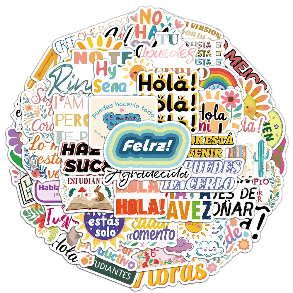 50PCS Spanish Inspirational Stickers - Cute & Exquisite Waterproof Designs