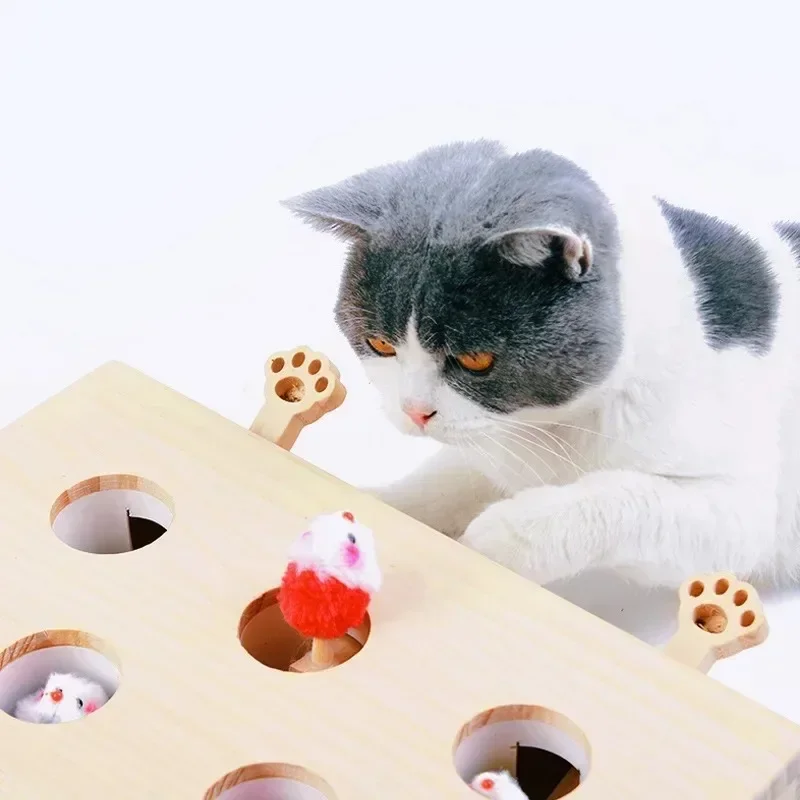 Cat Toys Solid Wood Toys for Indoor Cats Interactive Whack-a-mole Kitten Catch Mice Game Self Entertainment Cat Supplies