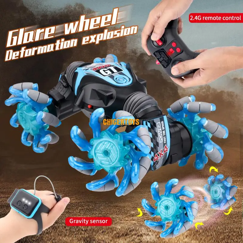 

4WD RC Car 2.4G Deformation Explosion Glare Big Wheel Drift Stunt Remote Control Gesture Off-Road Dancing Driving Car Kids Toy