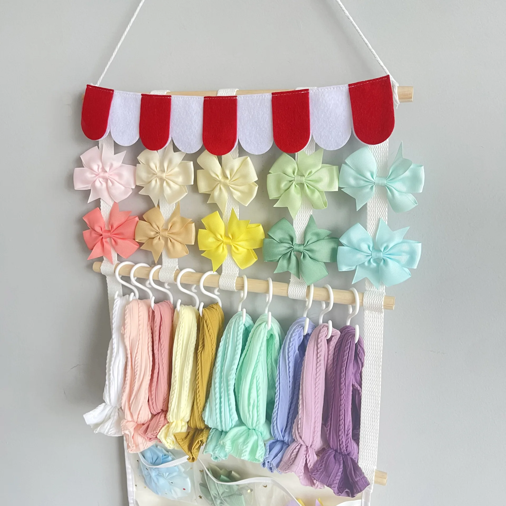Hair Clips Hanger Storage With Hooks, Wall Hanging Decor For Nursery Room 1Pc Hair Bows Holder Headband Organizer For Kid Girls