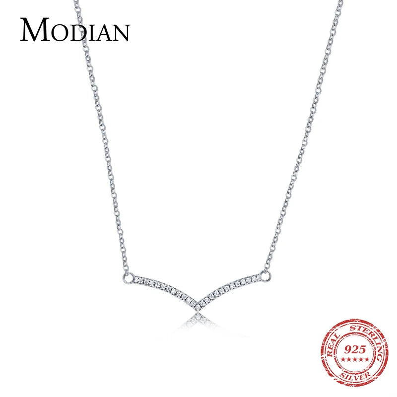 Modian Simple Fashion Cubic Zirconia Pendant Real 925 Sterling Silver Chain Link Chain Necklace For Women Wedding Silver Jewelry pendant necklace silver necklace silver pendant