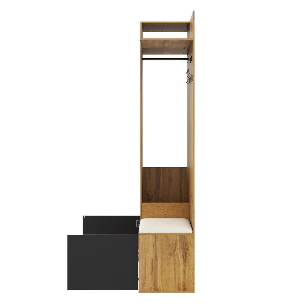 Das Kleiderschrank-Set enthält 5 Kleiderhaken, ein Spiegel, ein Schuhschrank, ein oberes Regal mit verstecktem Hängebereich und einer Kleiderschrankbank – Detail 13