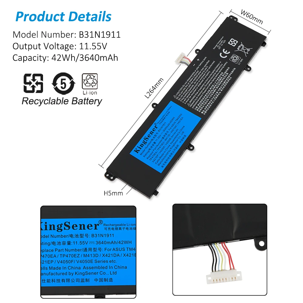 Kingsener B31n1911 Bateria para Asus Vivobook Flip 14 Tm420ia Tp470ea M413da M413da-ek162t M413da-ek007t X421da X421ea C31n1911 - Imagem 4
