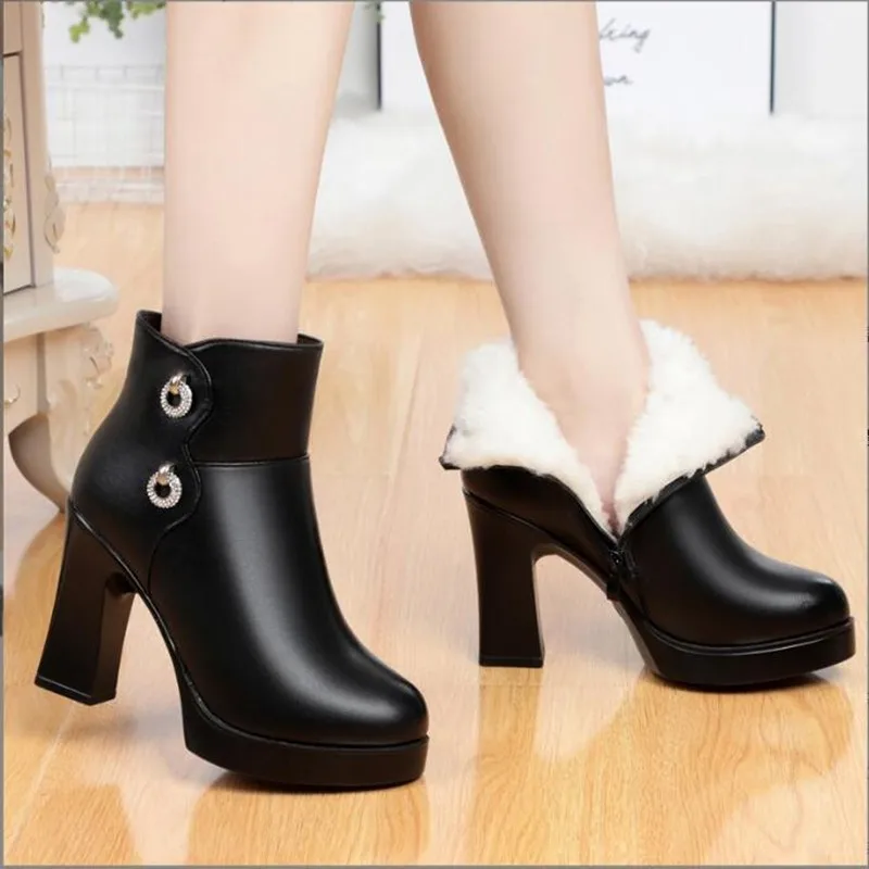 AIYUQI 2024 Latest Women Winter Boots Winter High Heel Ankle Boots Women Warm Wool Platform Women's Fashion Boots Shoes