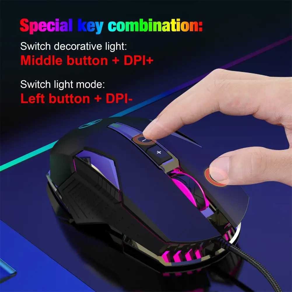 Wired Game Mouse Colorful Luminous 2 Buttons 8000dpi Adjustable 8D Ergonomic Computer Gaming Mouse For MOBA/FPS Games Computer top wireless mouse