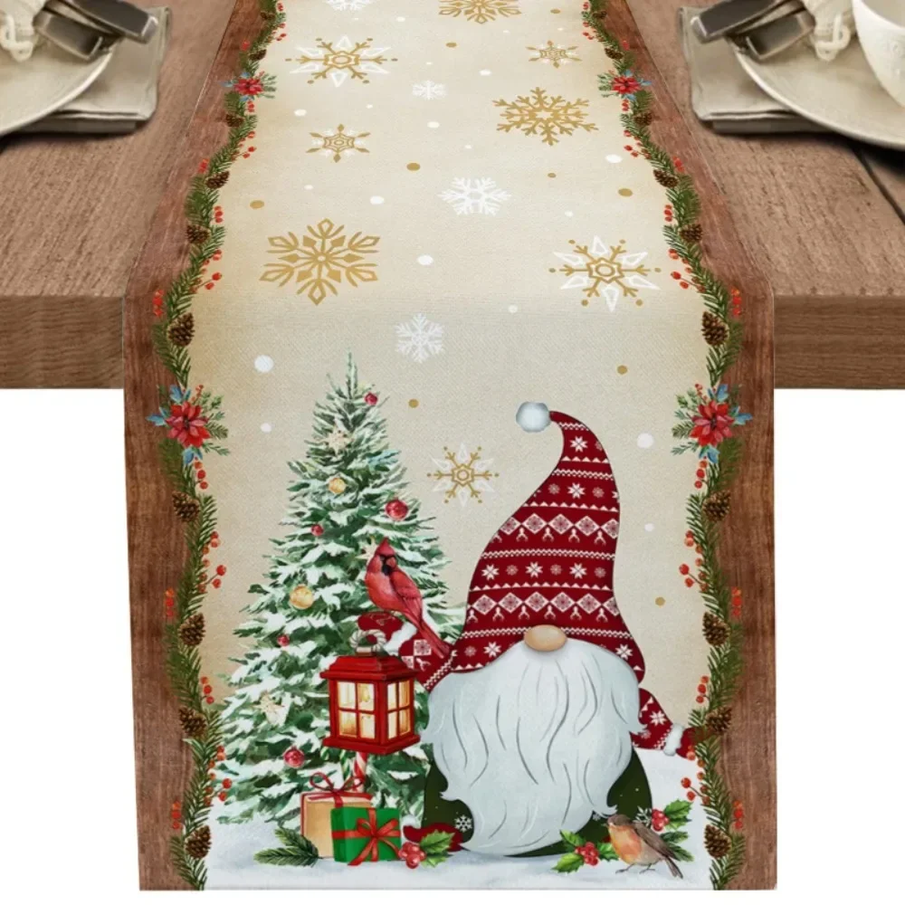 thumbnail image 1 of Caminos de mesa con diseño de árbol de Navidad, muñeco de nieve, decoración de mesa de comedor para cocina, estilo rústico, Navidad, caminos de mesa de lino para decoración de bodas, 1 of 5