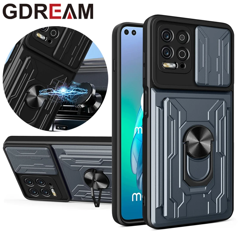 

Shockproof Case For Huawei Y5P Y6P Y9Prime 2019 Magnetic Ring Holder Card Slot Push Window Back Cover For Huawei P40Lite 4G