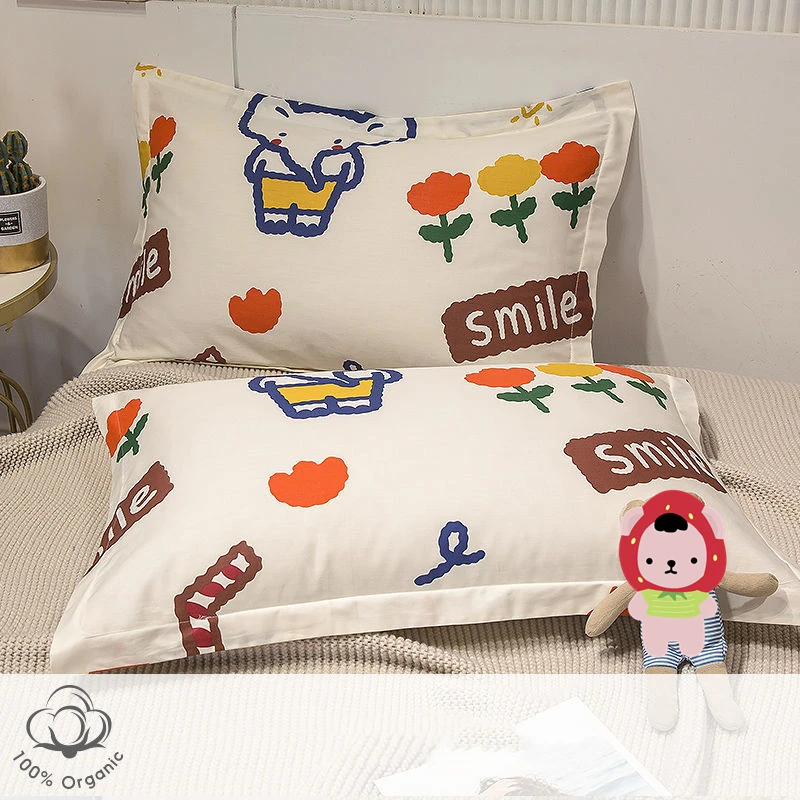 3 Sizes Pure Cotton Pillowcase Soft Breathable Home Bedding Pillowcase Children Cartoon Single Student Pillow Core Cover 1 Piece