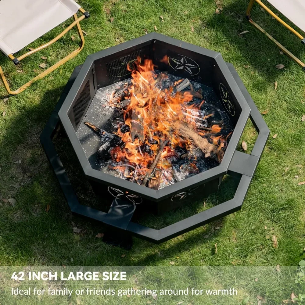 42 Inch Octagonal Fire Pit,Outdoor Fire Pit,Wood Burning Firepit,Bonfire Pit,Firepits for Outside,Camping, Backyard, Patio