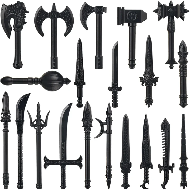 MOC Medieval Military Figure Weapon Building Block Soldier Gun Shield Hammer Spear Trident Ax Bow Arrow Toy Accessoriy Gift K047 Military Figure Toy