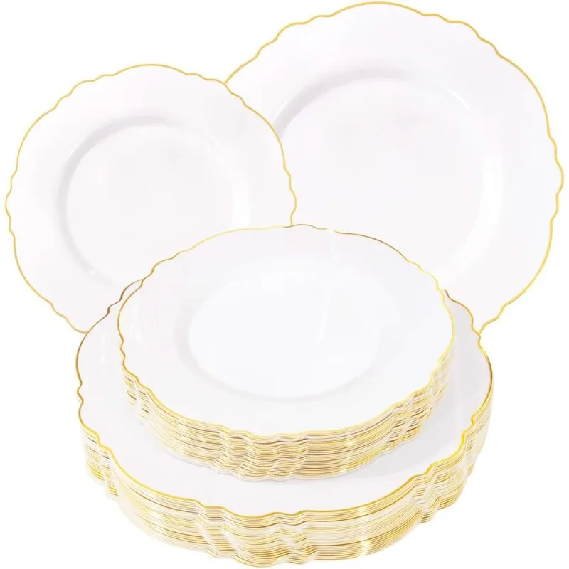 Plastic Disposable Plates 60pcs 30 10.25inch 30 7.5inch for Baroque Upscale Parties Wedding