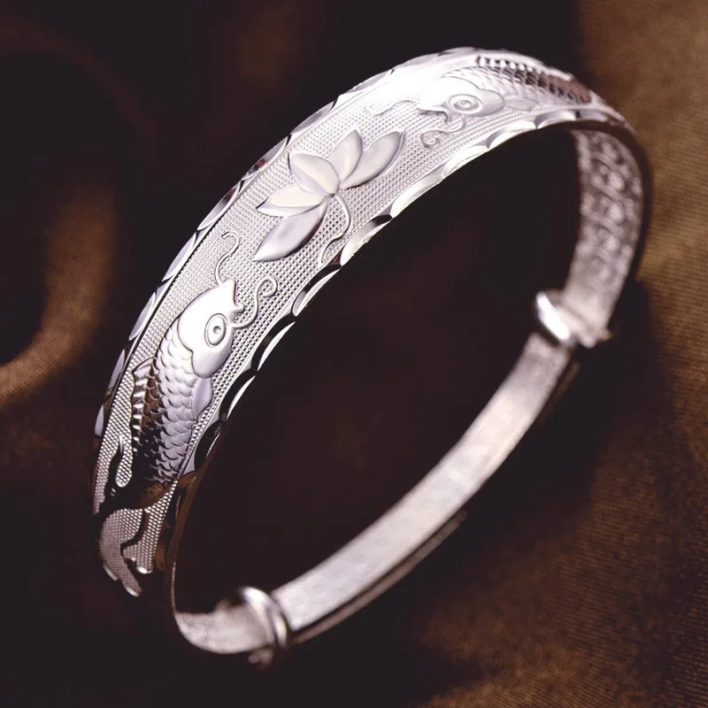 Pulsera De Plata Con Cadena De Eslabones Y Bolitas Con Colgante De Flor De Loto