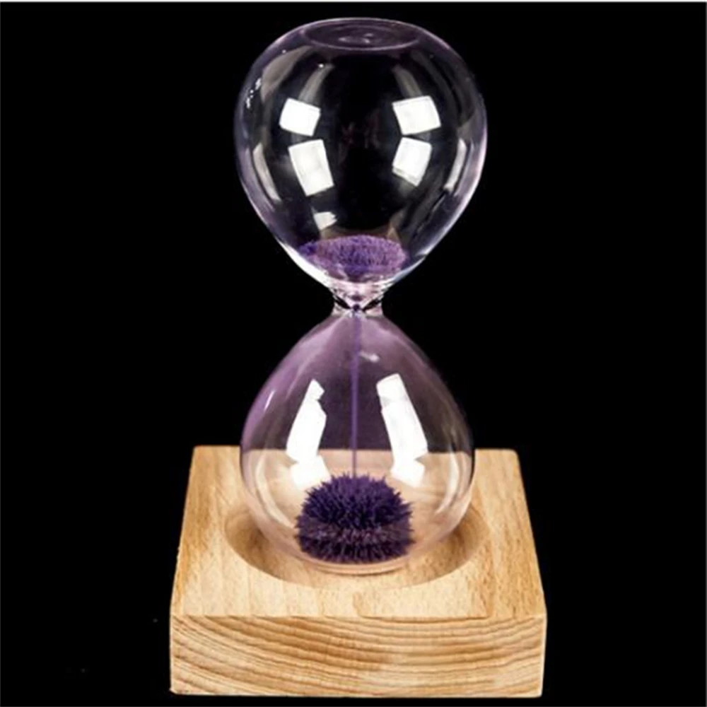 13 5 5 5cm Wood Wooden Base Glass Iron Powder Sand Iron Flowering Magnetic Hourglass with.jpg