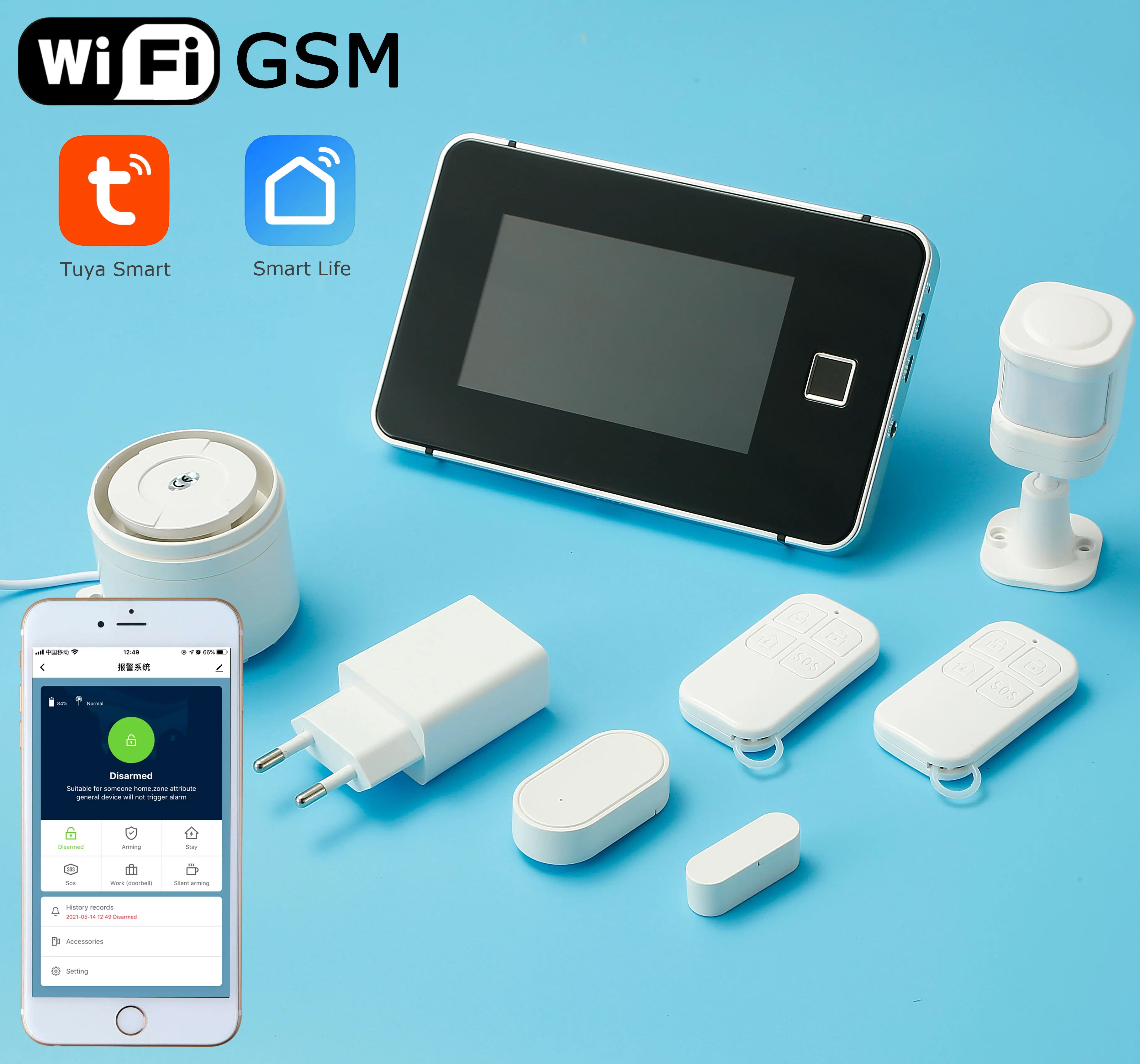 Полноэкранная Wifi Tuya Smart A-l-a-r-m Система GSM домашняя охранная система A-l-a-rm