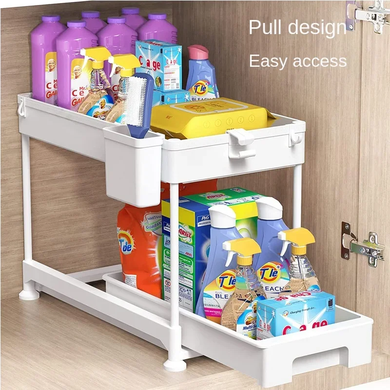 

2 Tier Kitchen Under Sink Organizer Bathroom Storage Shelves Baskets Storage Rack For Collection Organizer