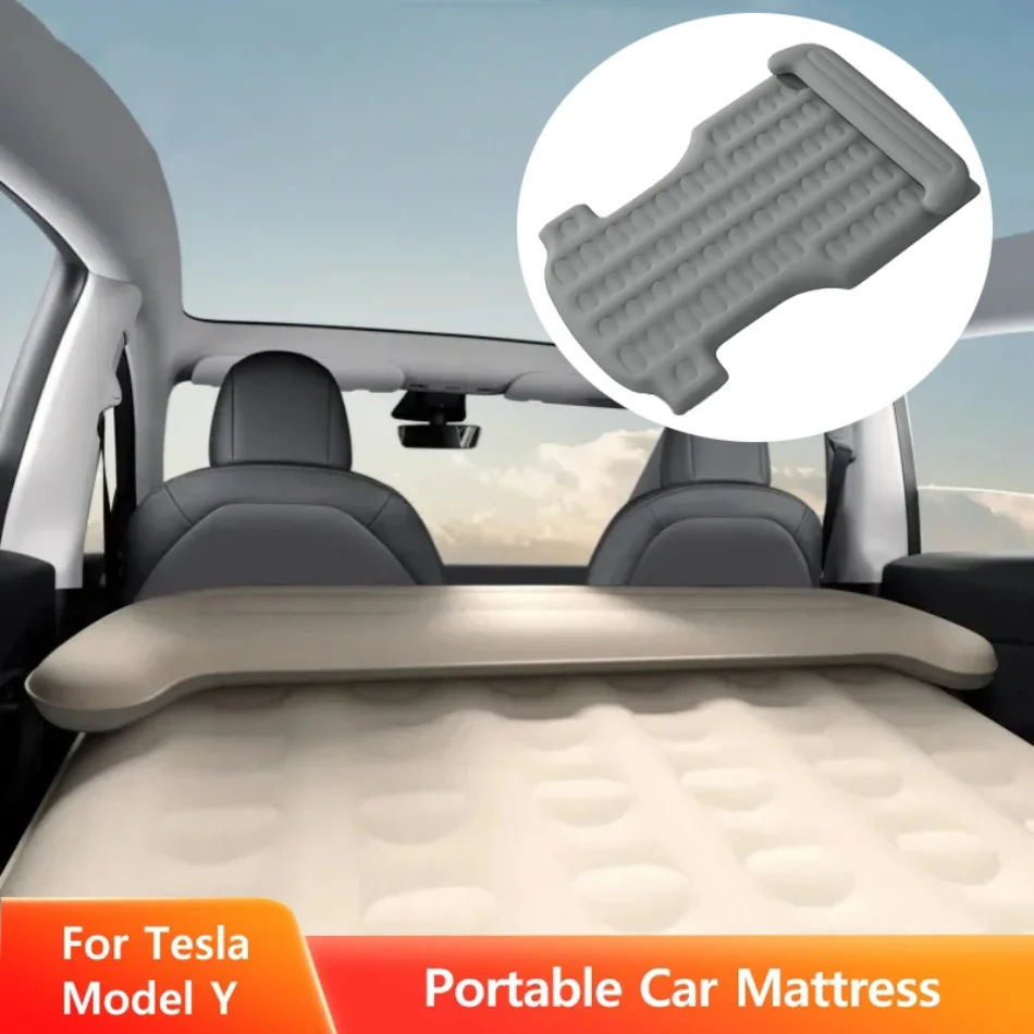 Portable Car Inflatable Mattress for Tesla Model Y-Outdoor Camping Flocking Surface Memory Foam with Electric Air Pump