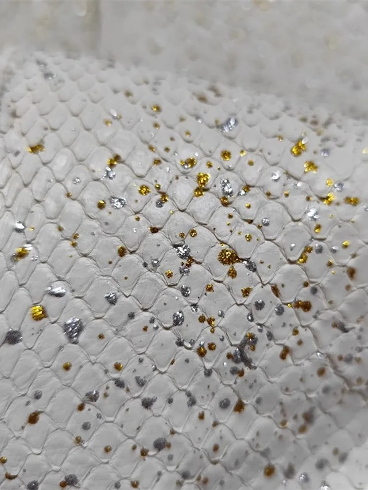 New Golden Silver Printed Real Python Skin Material DIY Wallet Accessory Genuine Leather Fabric Piece Leather Craft