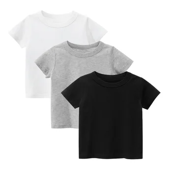 T-shirt per bambini in cotone manica corta ragazzo magliette ragazza per maglietta tinta unita nero bianco grigio abbigliamento per bambini 2-10 anni 1