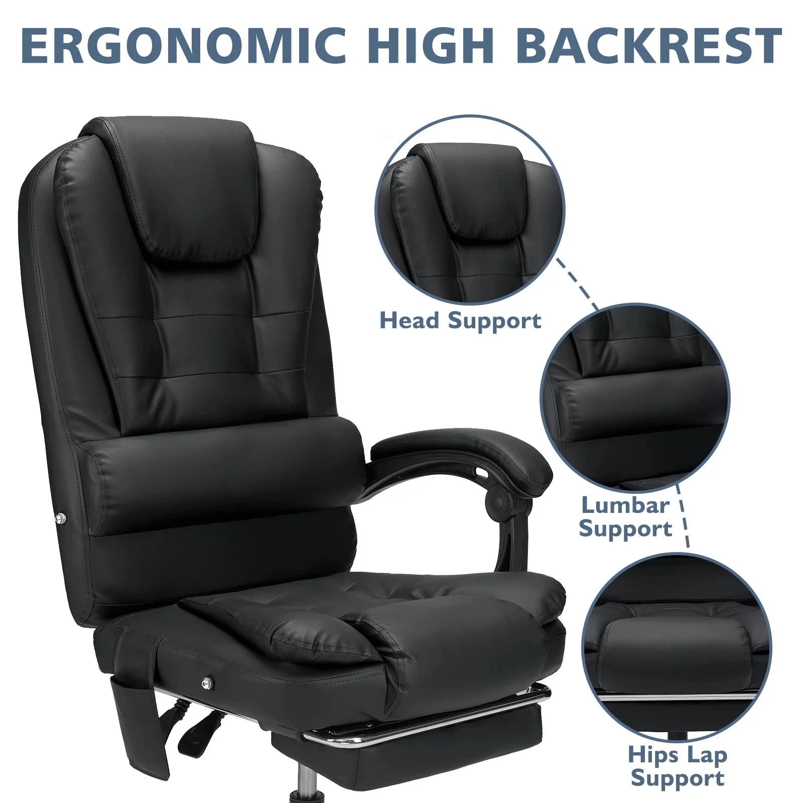 Executive Office Chair Massage High Back Leather Office Chair with Footrest Reclining Computer Desk Chair Lumbar Back Support 5