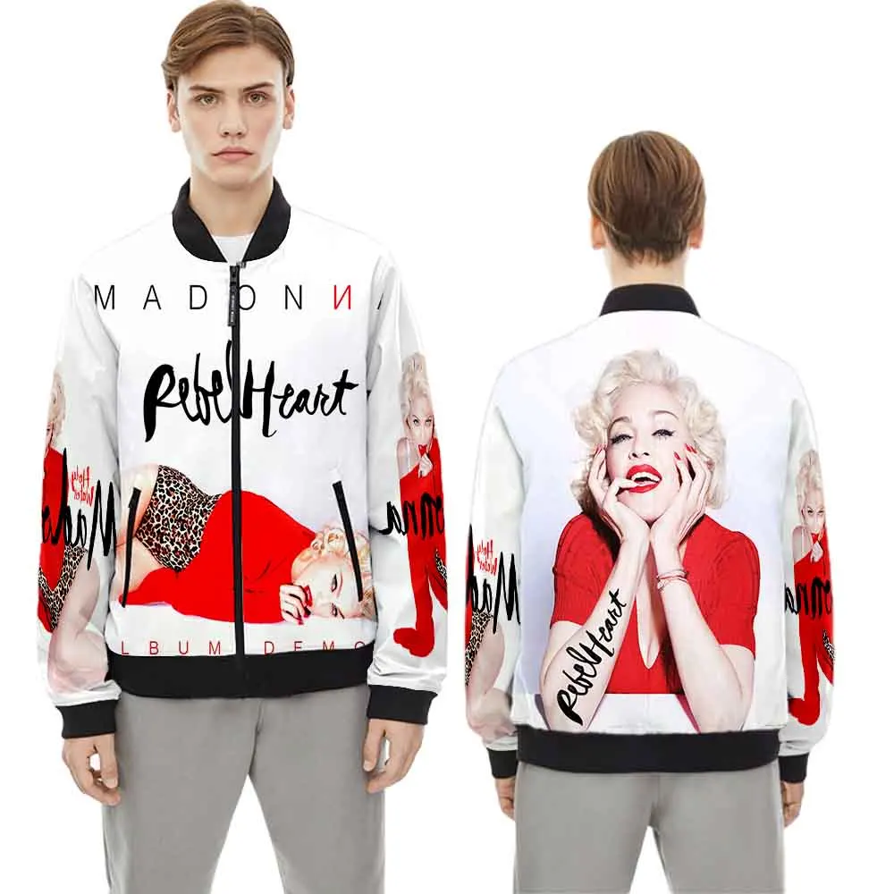 

New Fashion Women/Men's 3D Print Madonna Zipper Bomber Jackets Men Overcoat Mens Coat Zip Up Jackets MA1