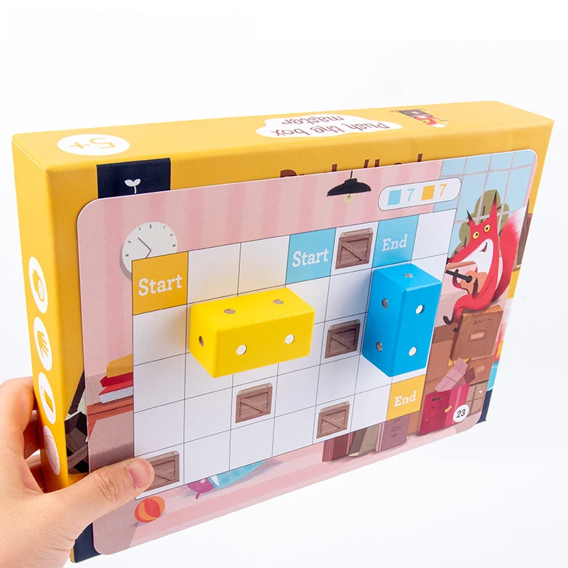 Wooden Fox Pushing Box Children's Early Education Puzzle Thinking Manual Logic Training 3D Stereoscopic Maze Toy Kids Gifts