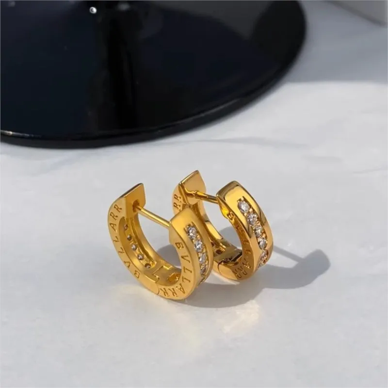 14K Gold-Plated Elegant Zircon Hoop Earring for Women Men 2024 New Fashion Couples Huggies Jewelry Accessories