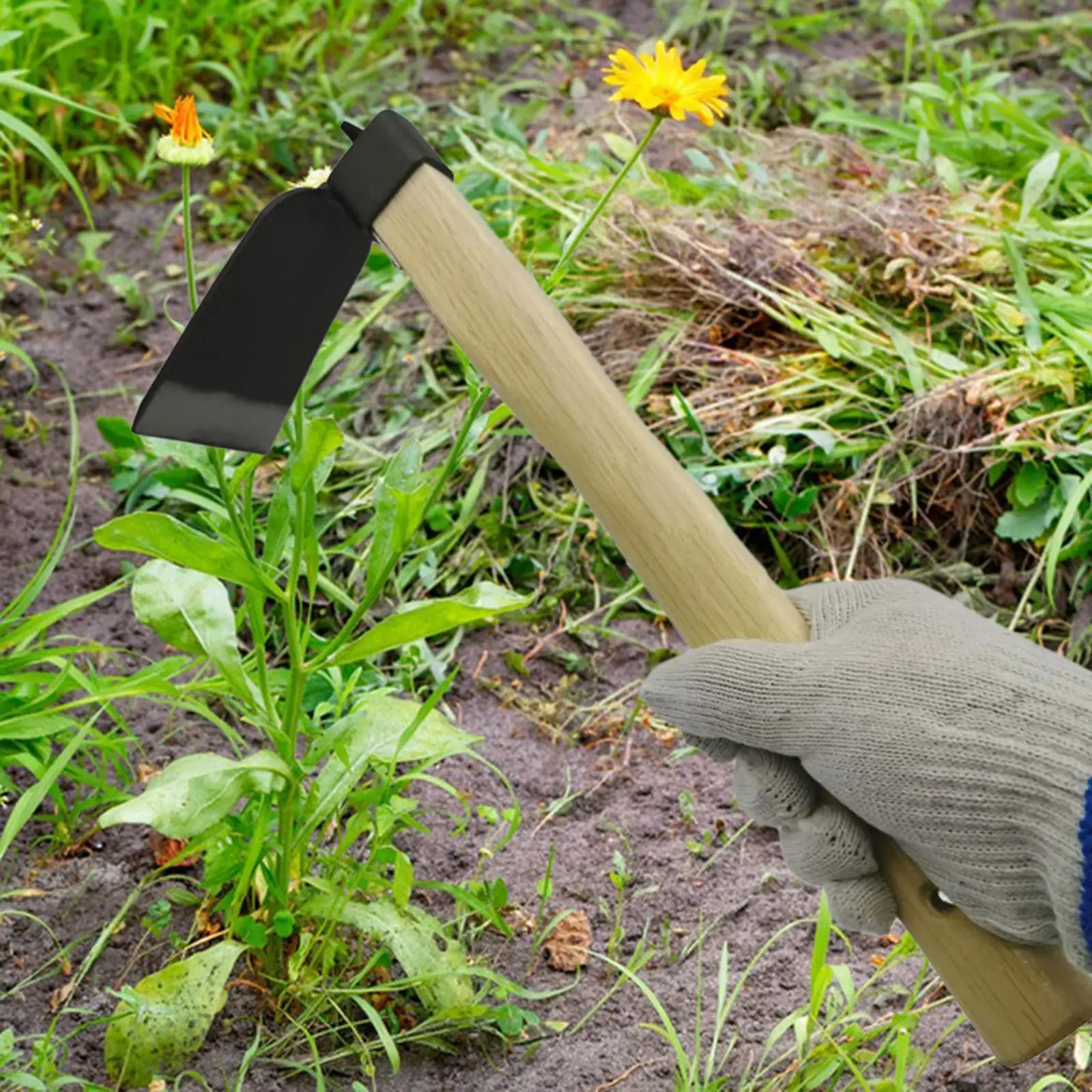 

Multifunctional Gardening Hoe 15in Gardening Tool Wooden Handle Weeding Removal Tool for Bonsai Garden Lawn Backyard Vegetable