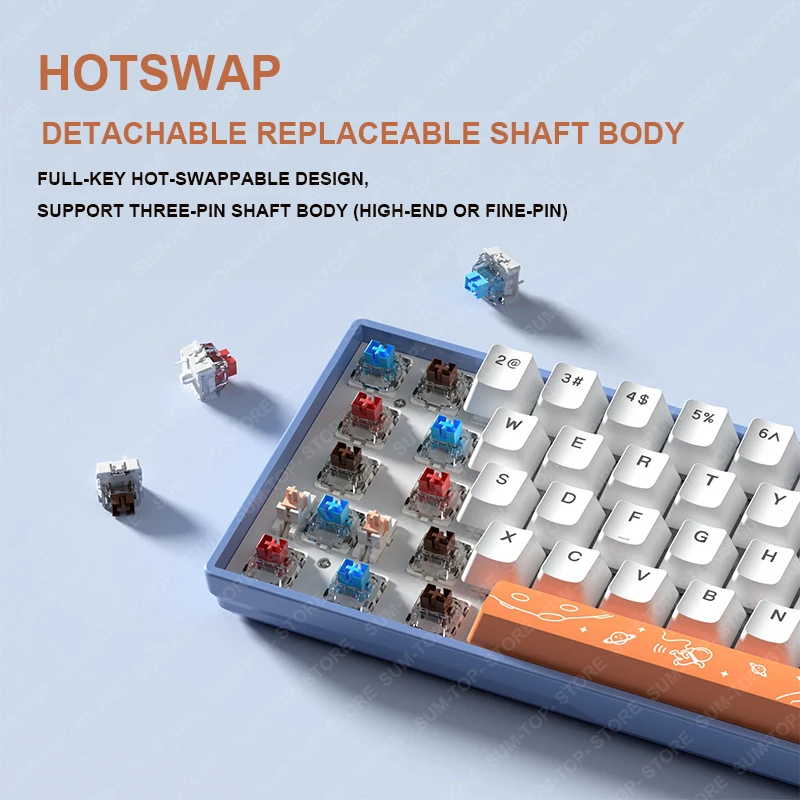 Teclado Mecânico de Gamers sem Fio 2.4g Bluetooth tipo c com Fio Teclado de Jogos de Modos Hotswap Rgb Retroiluminado Sumreda-za68 F68 - Imagem 3