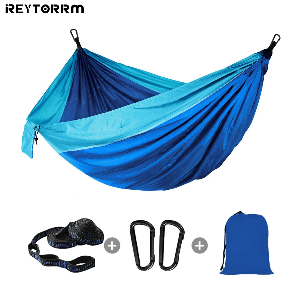 102x55inch Double Hammock Swing 210T Nylon Parachute Portable Camping Hammock Hunting Sleeping Bed With 2 Straps 2 Carabiner