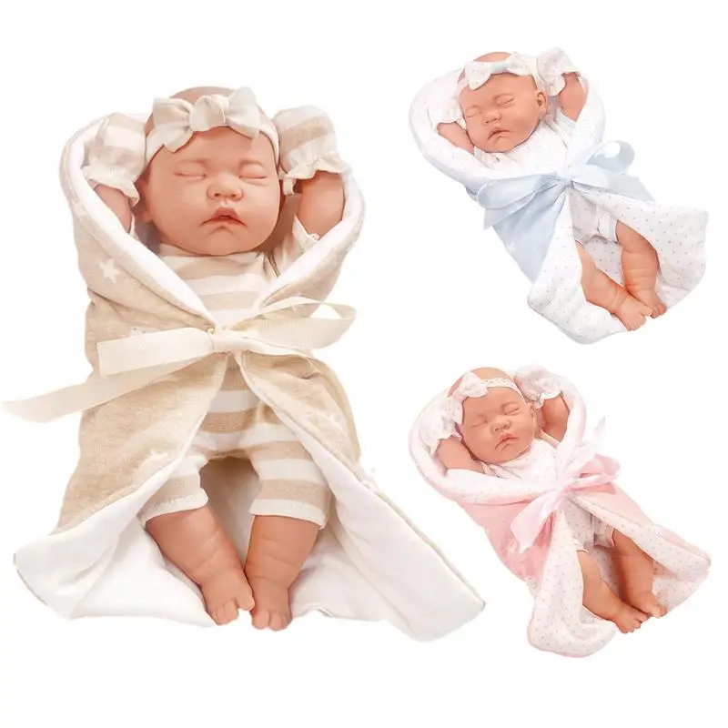 Reborn Sleeping Doll with Sleeping Bag Realistic Finished Bebe Reborn Silicone Vinyl Cloth Body Rebirth Doll Toy girls kids Gift pick 10 small baby bows hair clip girls hairpin hair infant ribbon bow with little hair clip bebe hair accessories bow barrettes