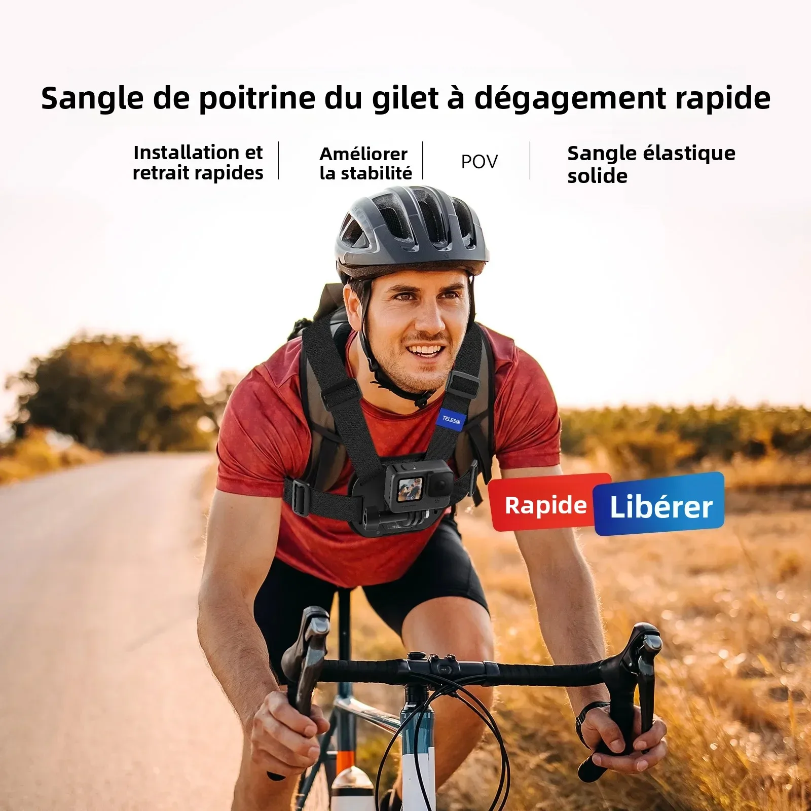 Adaptateur action du support universel pour GoPro fixé sur un casque de vélo