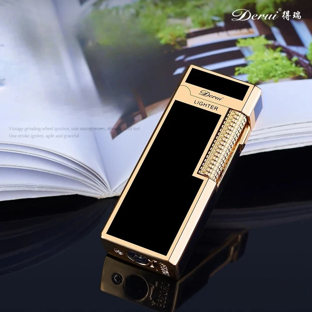 Gas lighter DERUI Narrow Version Dual Flame Switching Exquisite and Compact Metal Grinding Wheel Gift for Men and Women