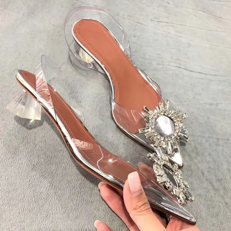 Summer New Pointed Rhinestone Odd Heel Shoes Stiletto Ladies Sun