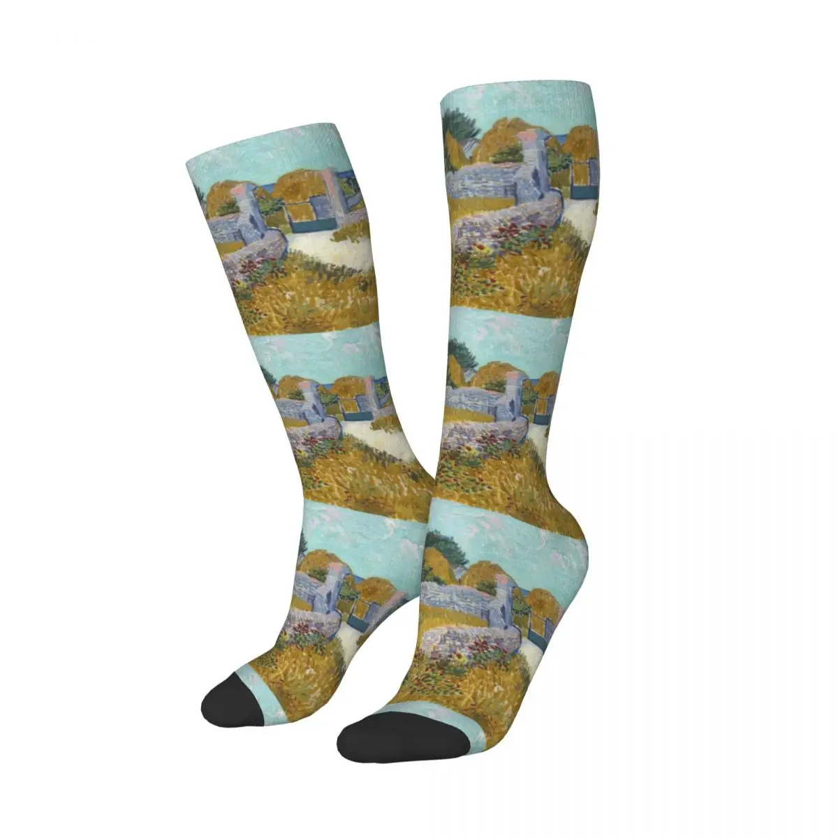 

Vincent Van Gogh Art Farmhouse In Provence Product Thin Calf Socks Sweat Absorbing Oil Painting Winter Socks Soft for Unisex