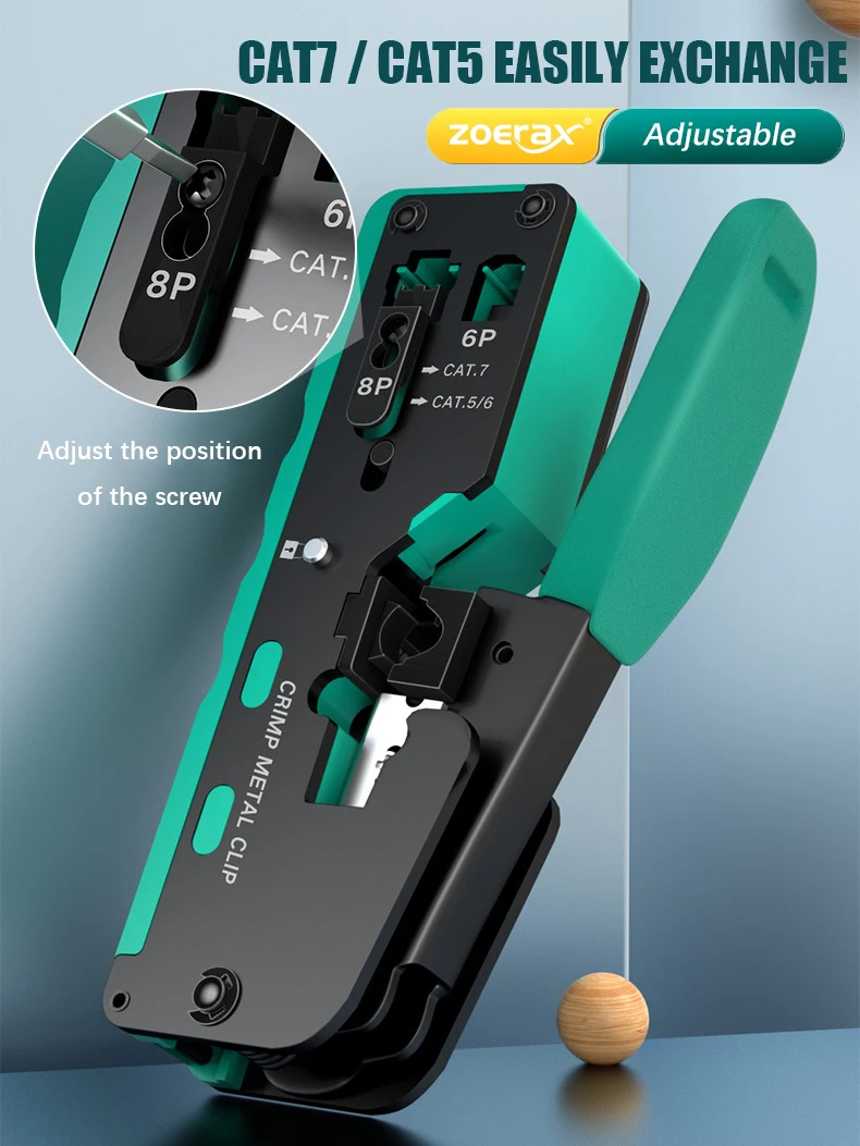 Zoerax Rj45 Crimper Ferramenta Passar Através de Conectores Crimper Fio Stripper Cortador de Fio para Cat5 Cat5e Cat6 Cat6a 7 - Imagem 2