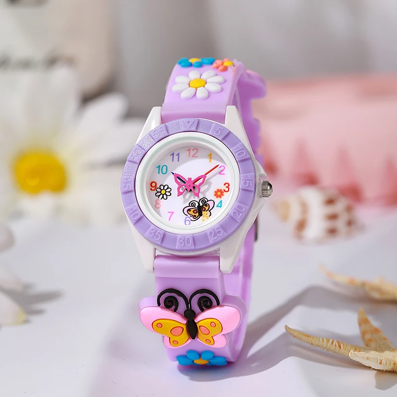 Children's Watch Simple Digital Butterfly Hands Design Quartz Watches Casual Sports Purple Silicone Girls Clock Gift Wristwatch 4