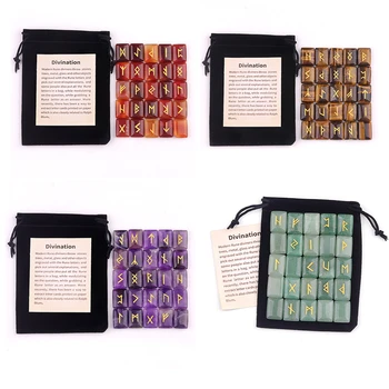 Rune Stone Set – 25 Carved Crystals for Divination & Healing (7 Styles) 1