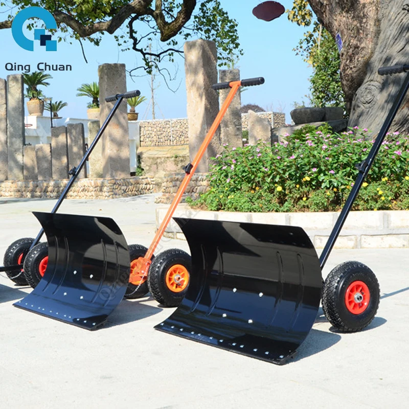 Wheeled Snow Shovel Pusher Efficient Heavy Duty Multi Angle Metal Sleigh Shovel Snow Plow for Park Doorway Walkways Driveway Car 3